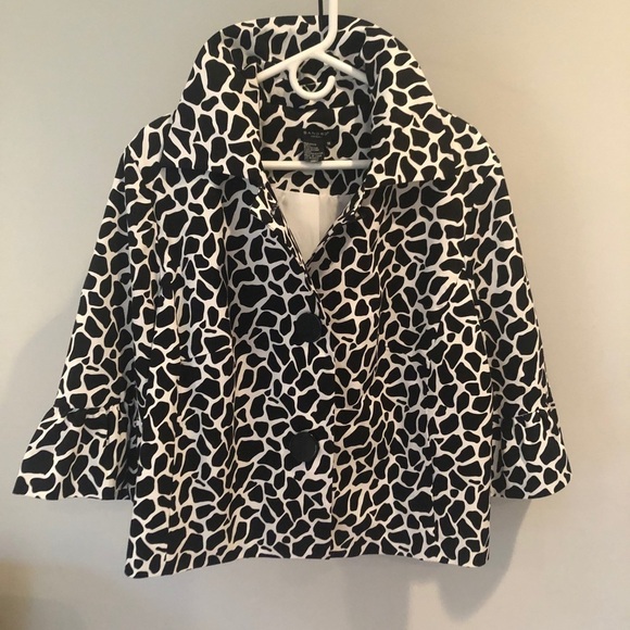 Sandro Black and white giraffe print cropped three-quarter sleeve jacket size 1X - Picture 1 of 7